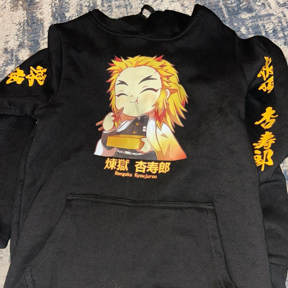 Black Anime Graphic Kids Hoodie